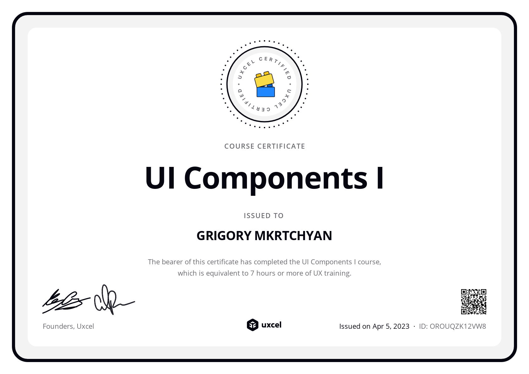 GRIGORY MKRTCHYAN's certificate